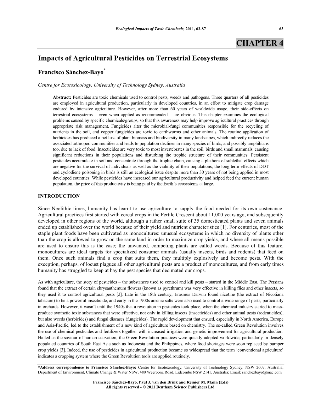 Impacts of Agricultural Pesticides on Terrestrial Ecosystems