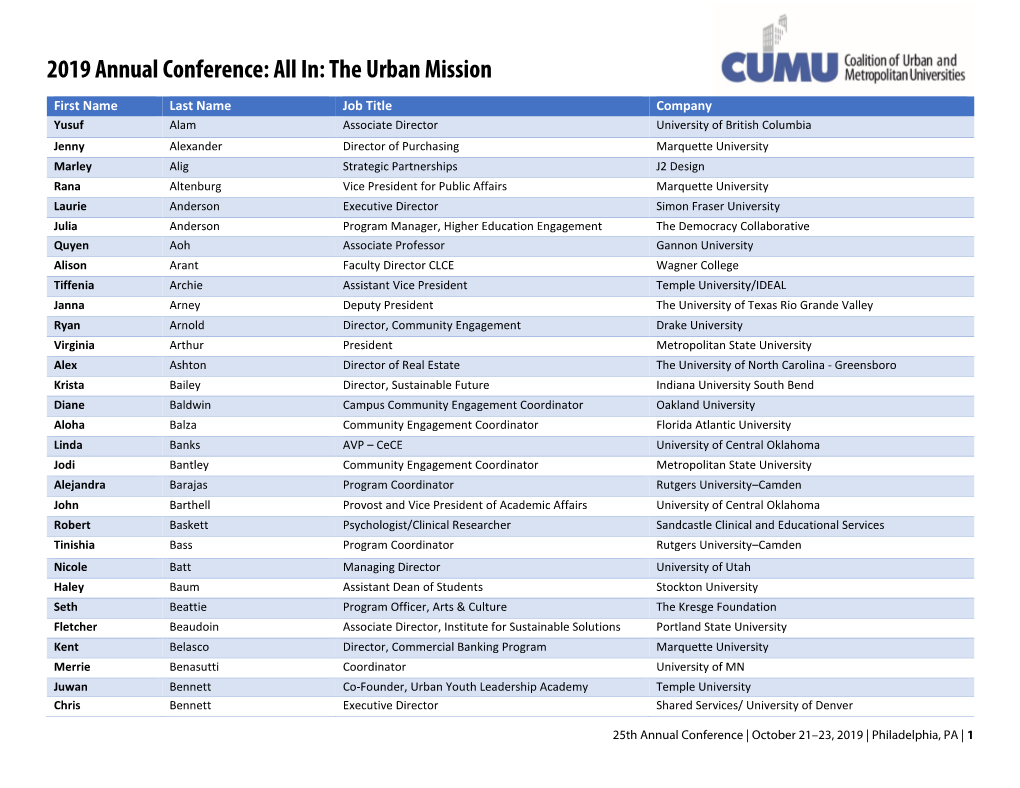 2019 Annual Conference: All In: the Urban Mission