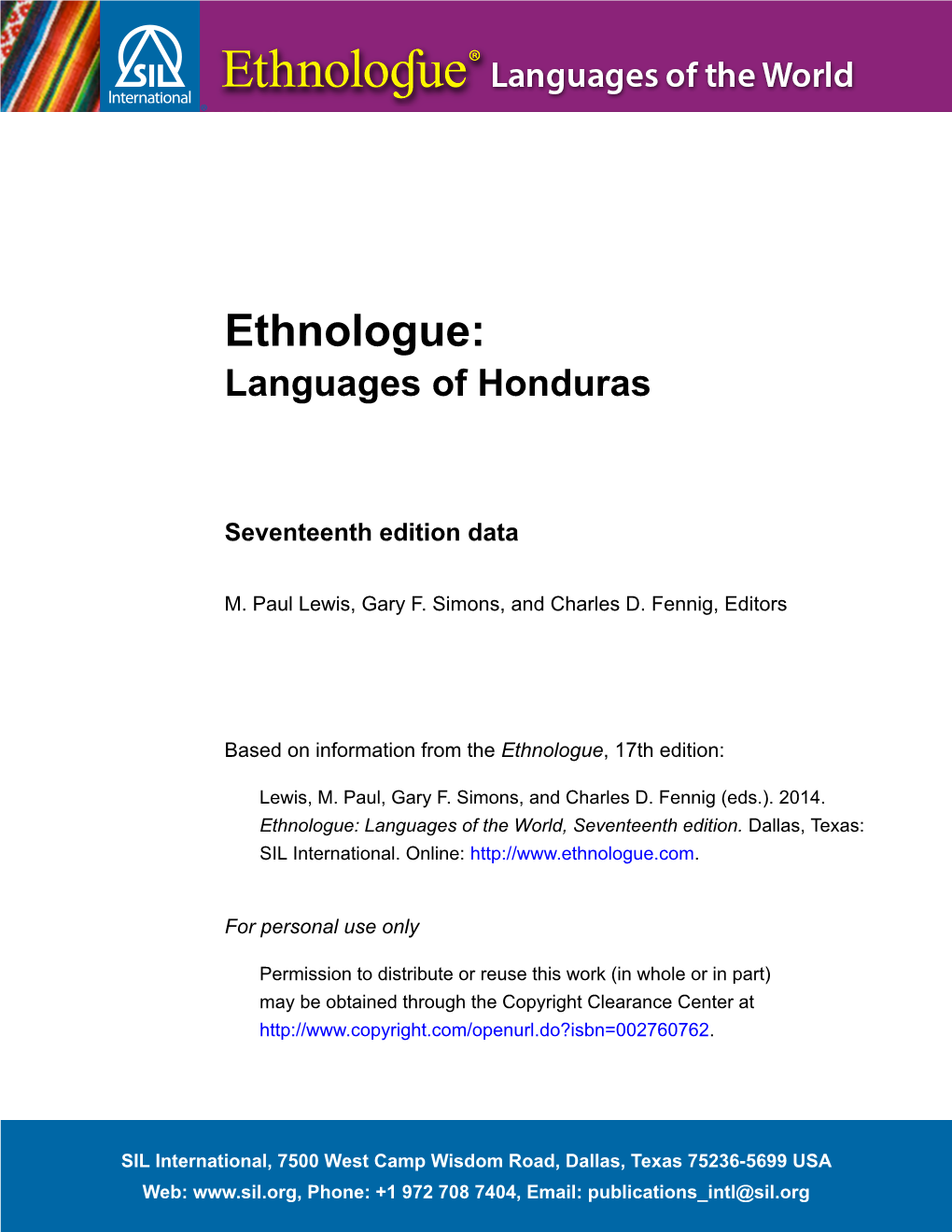 Ethnologue: Languages of Honduras