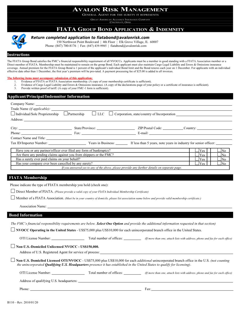 FB100 - FIATA Group Bond Application