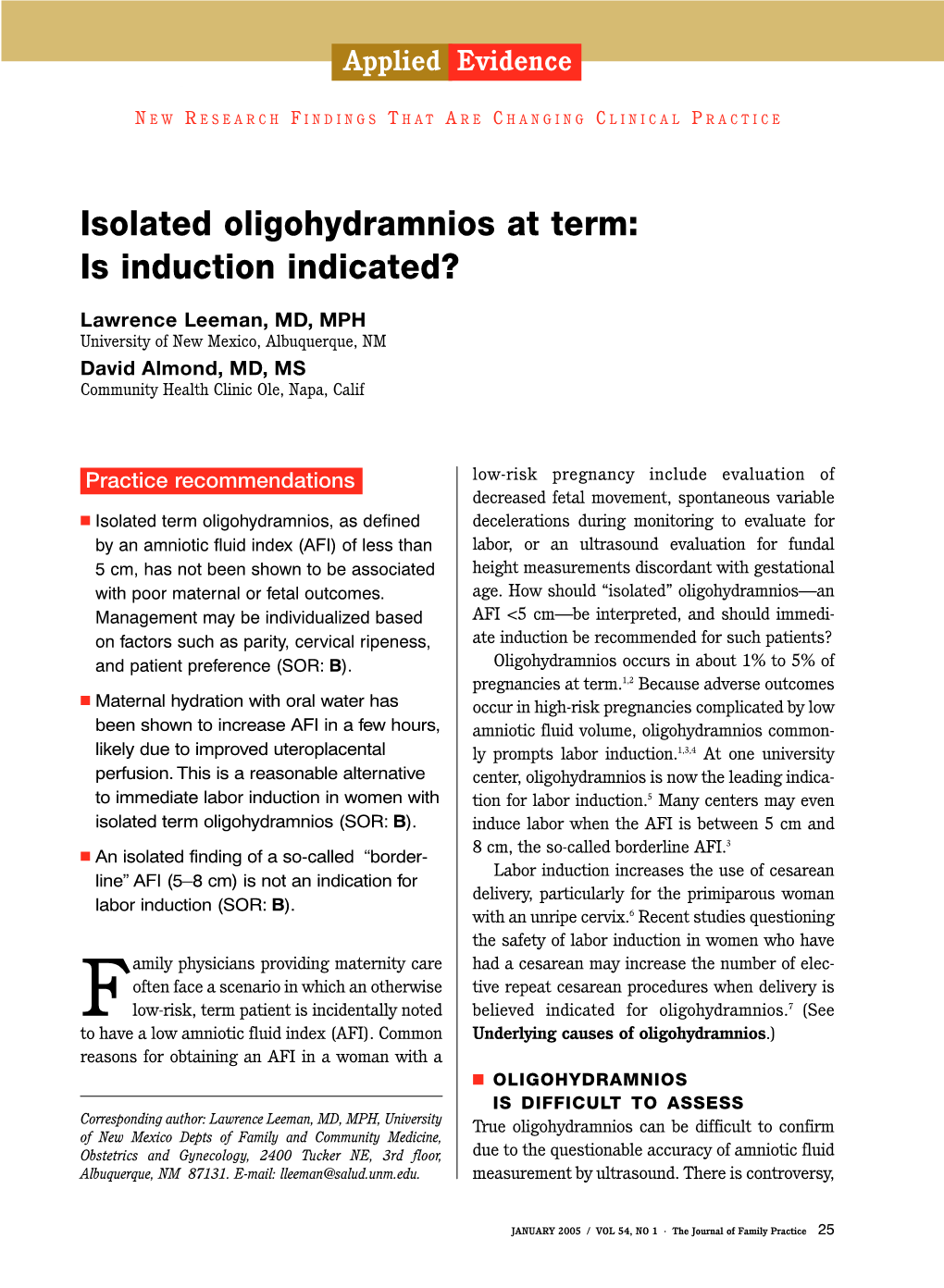 Isolated Oligohydramnios at Term: Is Induction Indicated?