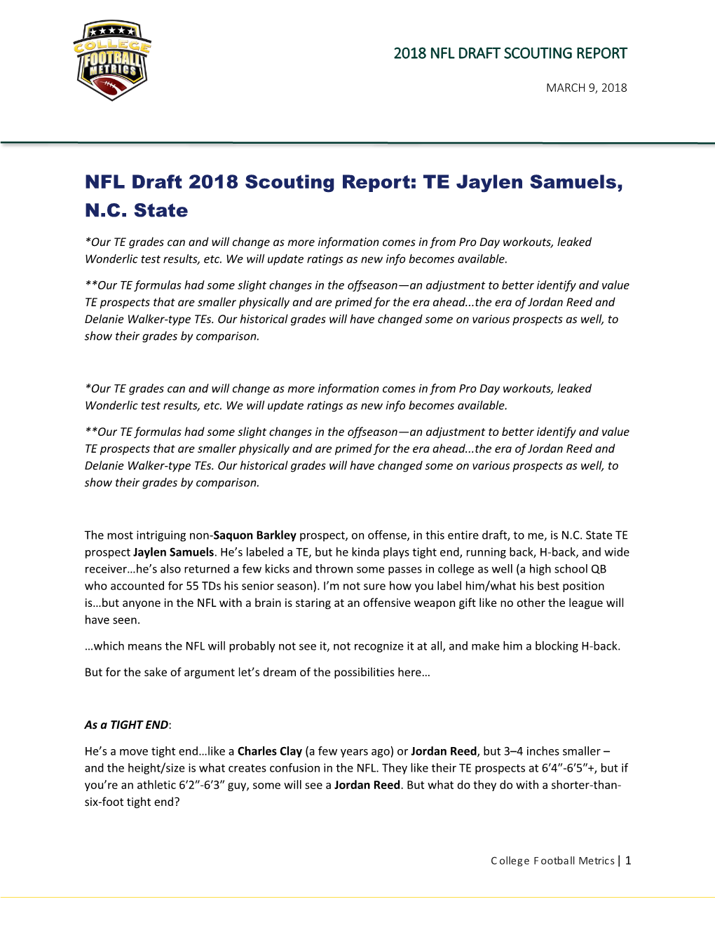 NFL Draft 2018 Scouting Report: TE Jaylen Samuels, N.C. State