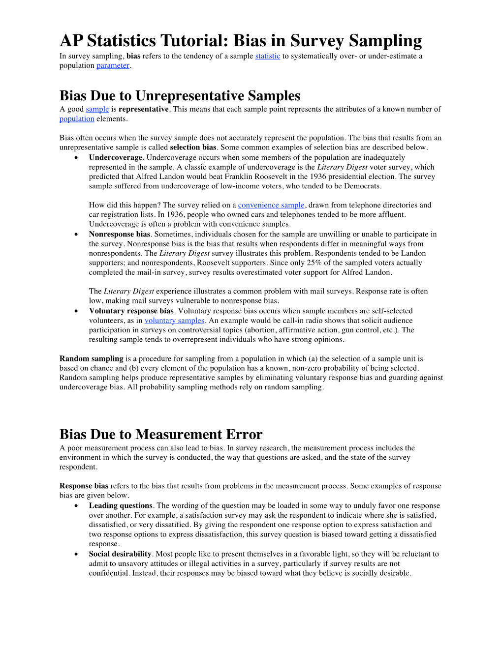 AP Statistics Tutorial: Bias in Survey Sampling