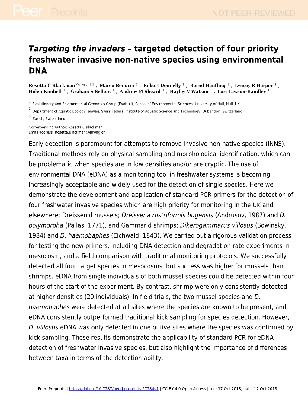 [I]– Targeted Detection of Four Priority Freshwater Invasive Non