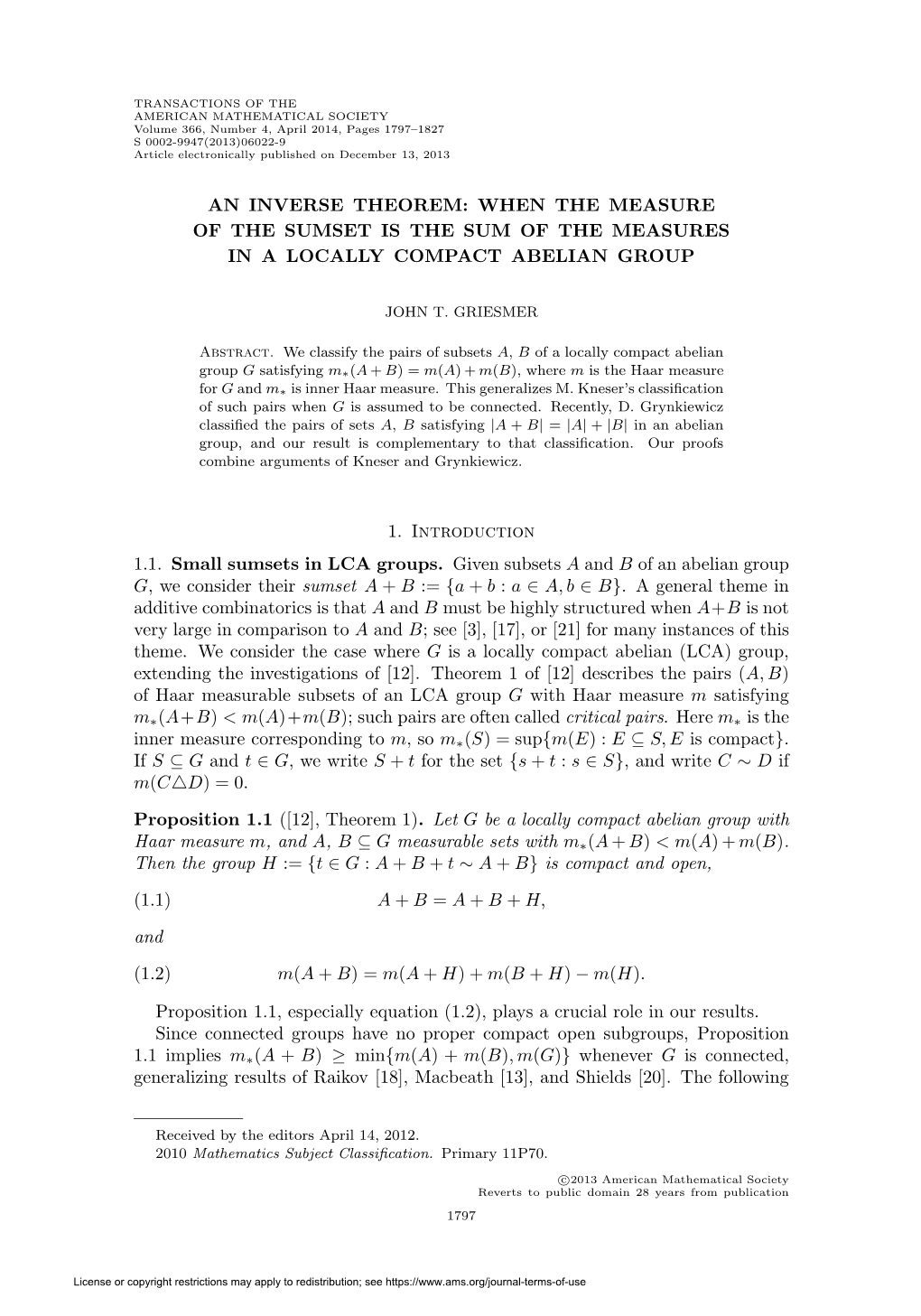 An Inverse Theorem: When the Measure of the Sumset Is the Sum of the Measures in a Locally Compact Abelian Group