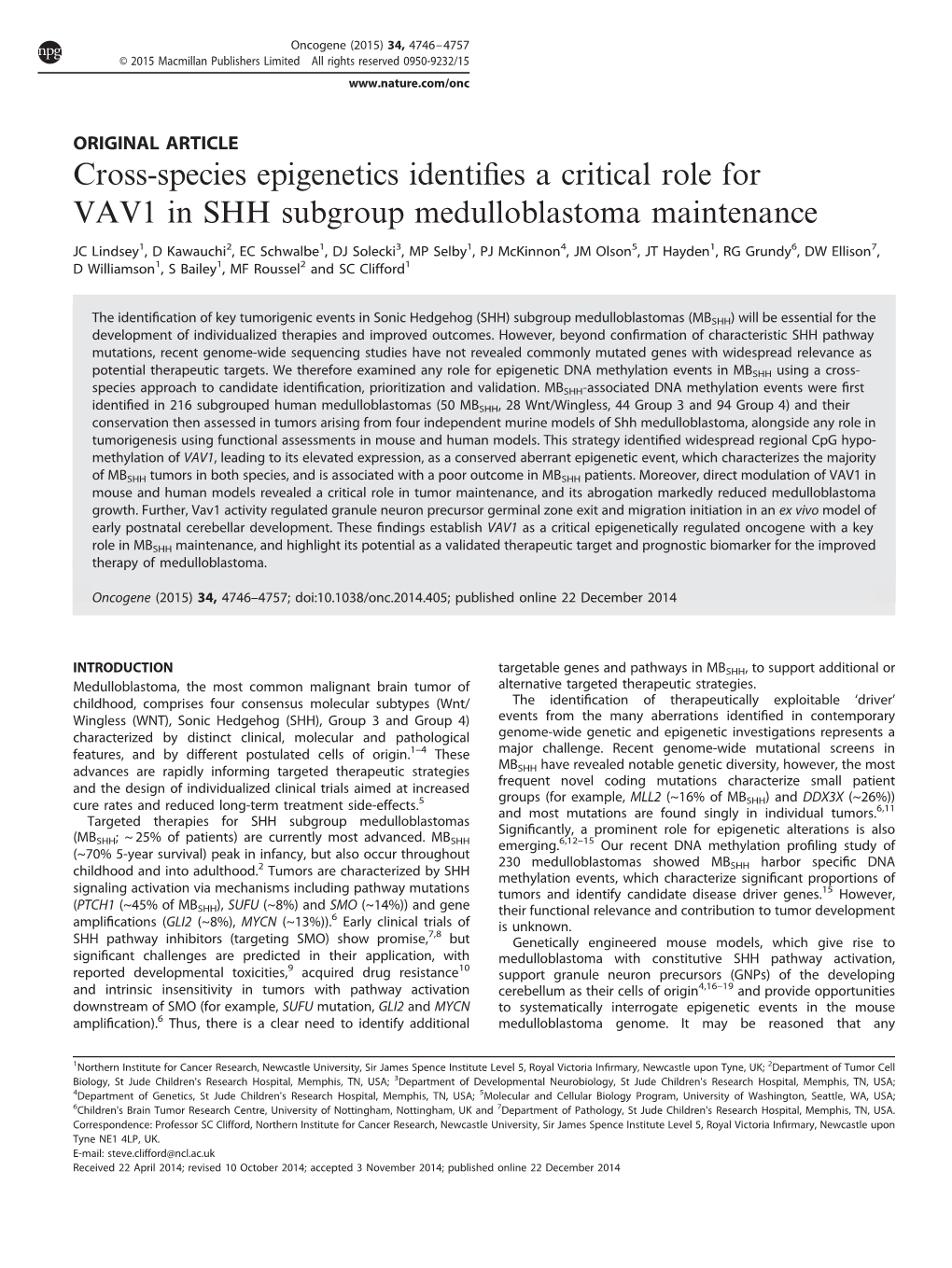 Cross-Species Epigenetics Identifies a Critical Role for VAV1 in SHH
