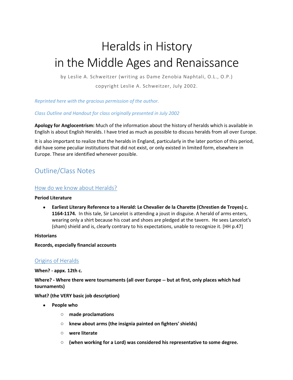 Heralds in History in the Middle Ages and Renaissance by Leslie A