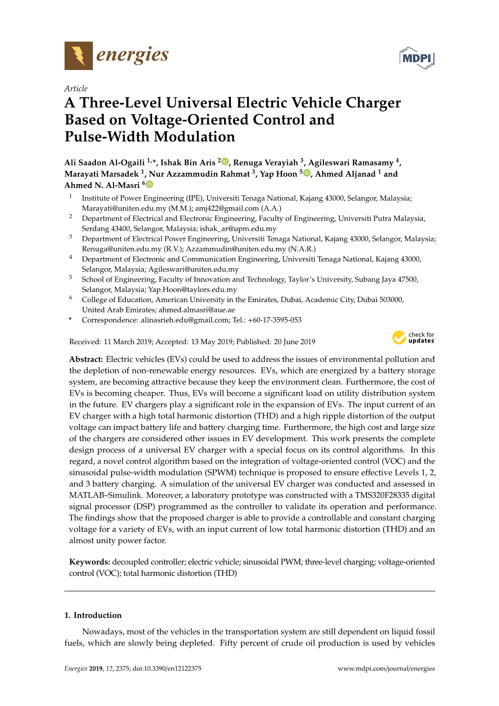 A Three-Level Universal Electric Vehicle Charger Based on Voltage-Oriented Control and Pulse-Width Modulation