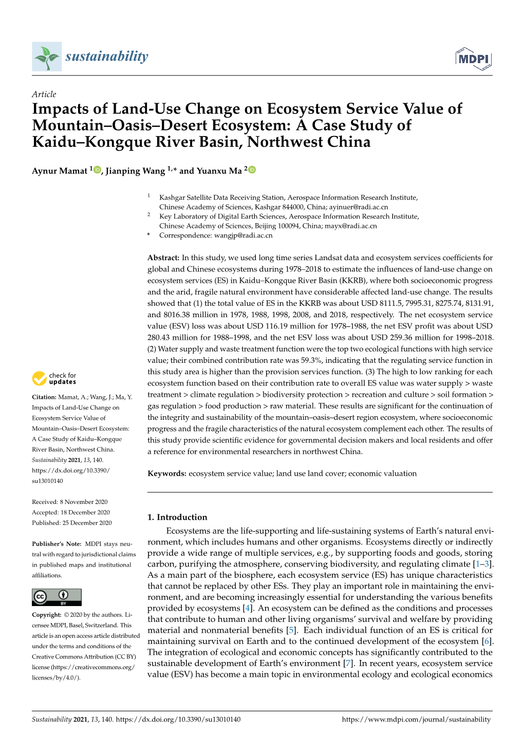 A Case Study of Kaidu–Kongque River Basin, Northwest China