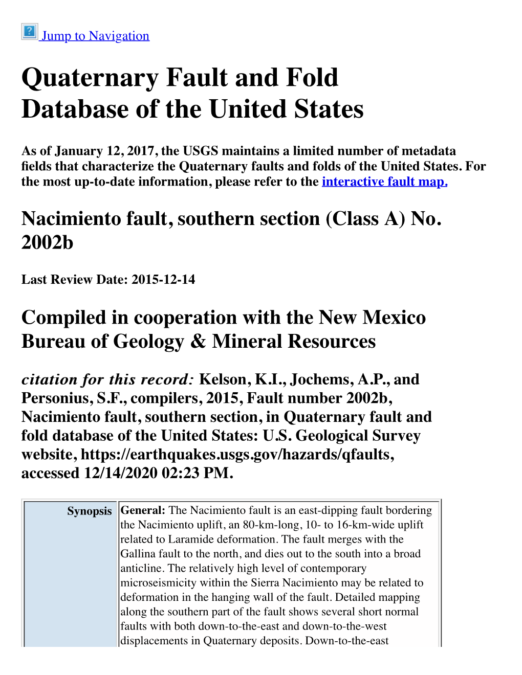 Quaternary Fault and Fold Database of the United States