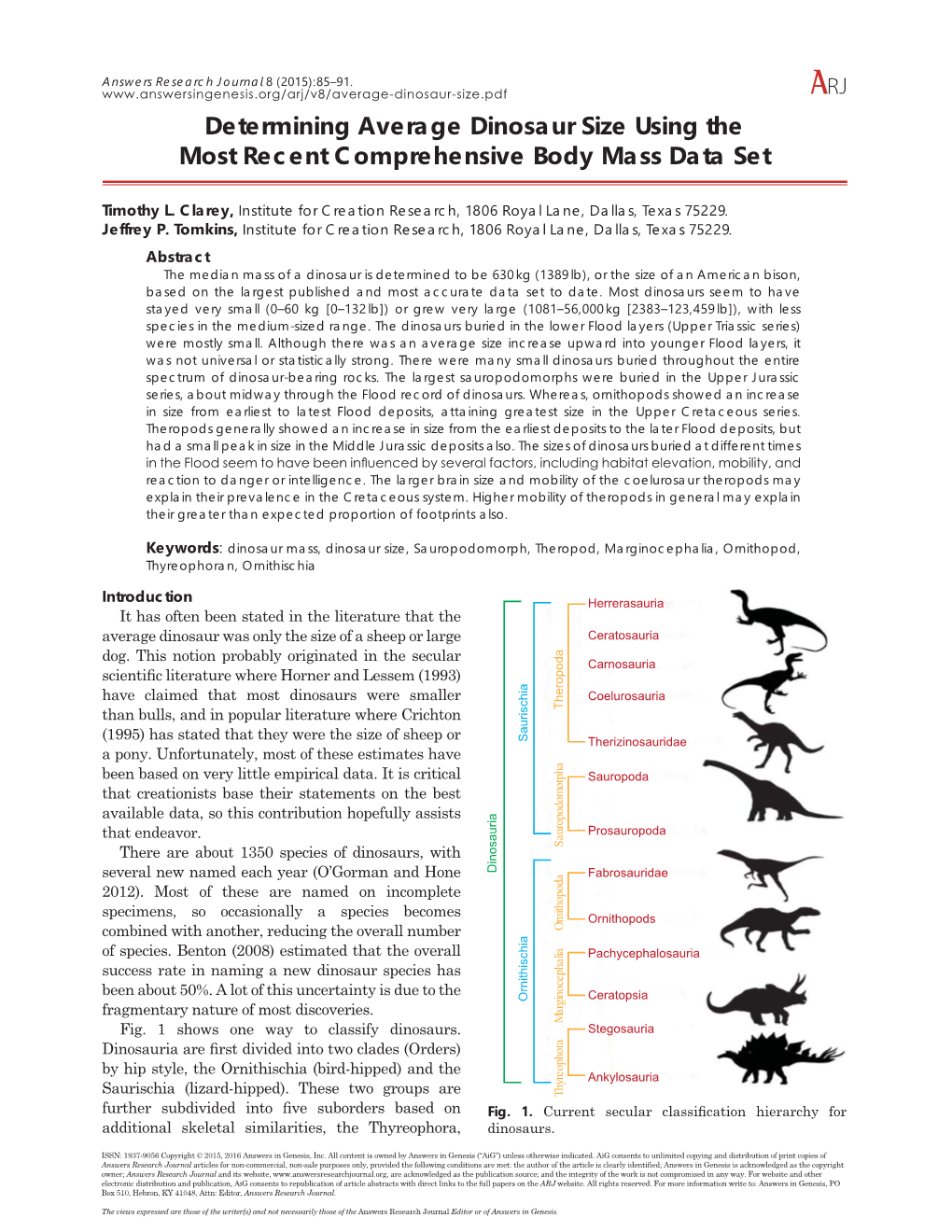 Determining Average Dinosaur Size Using the Most Recent Comprehensive Body Mass Data Set