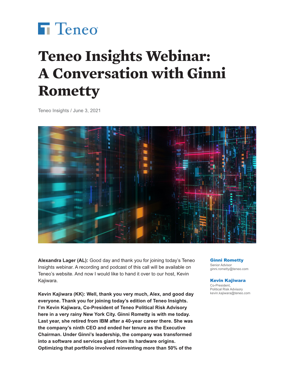 Teneo Insights Webinar: a Conversation with Ginni Rometty