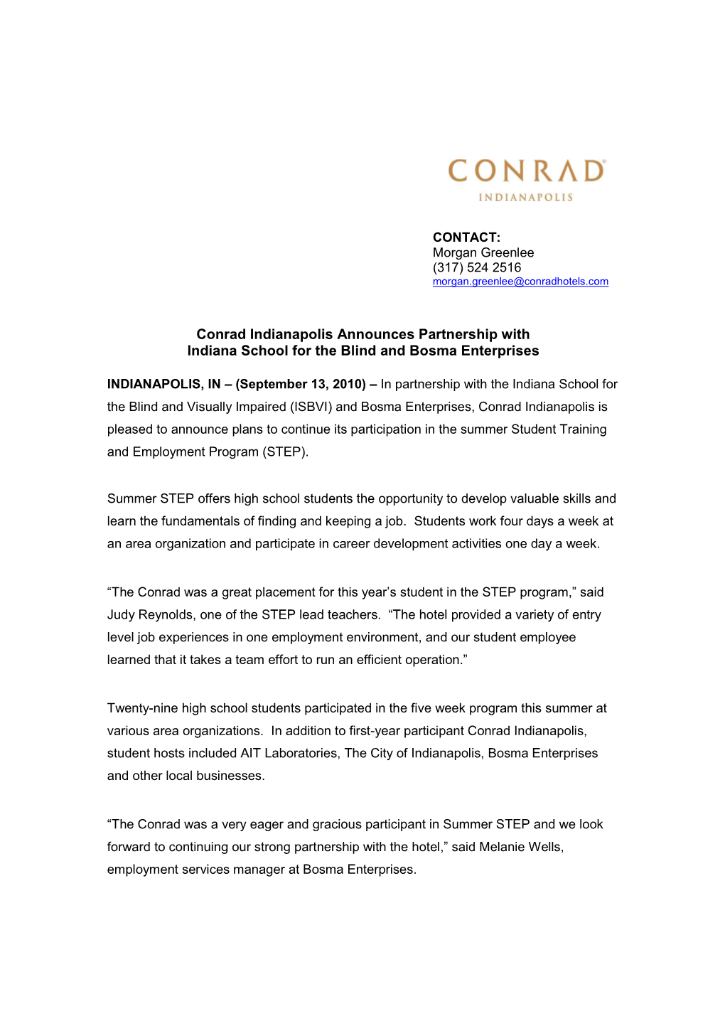 BOSMA and Conrad Indianapolis Form Partnership