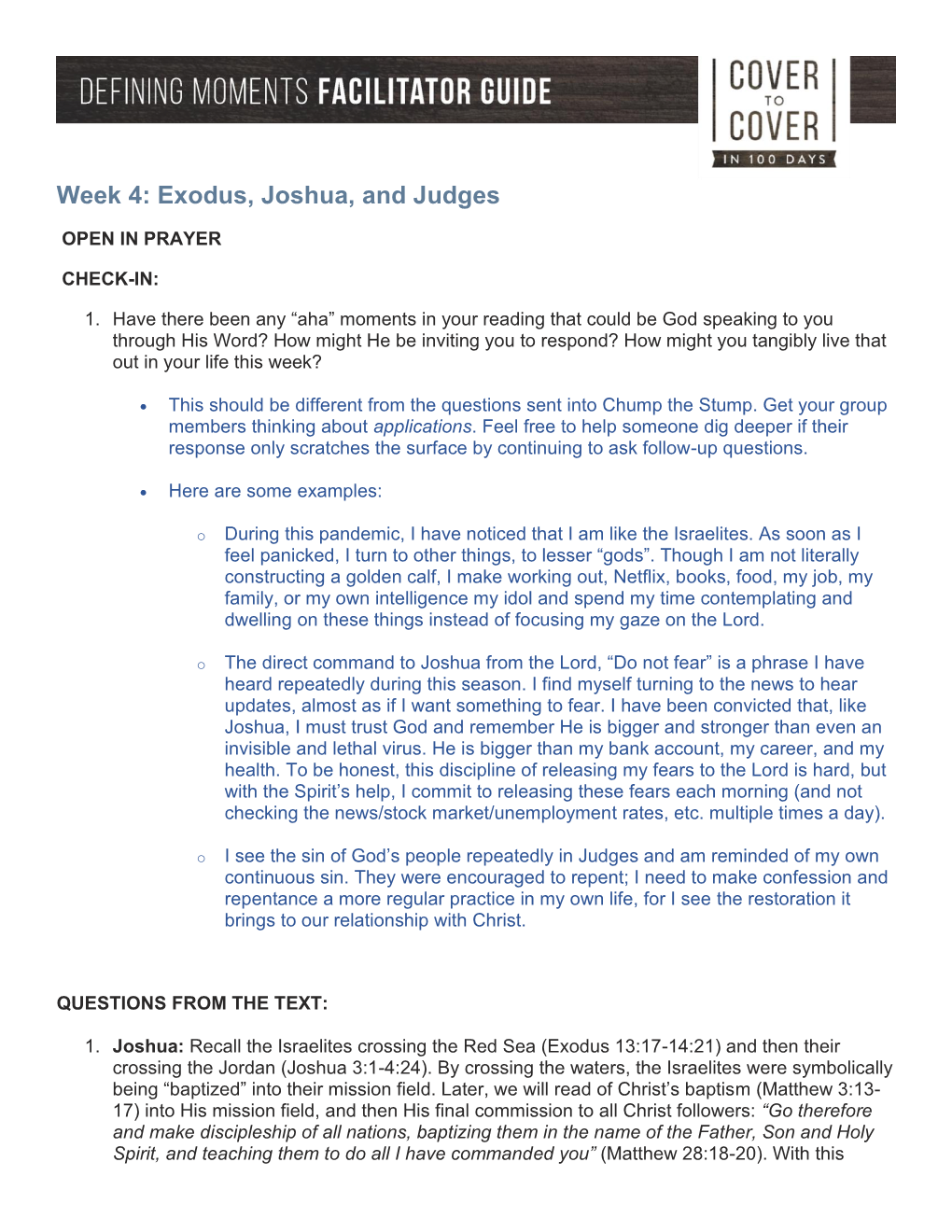 Exodus, Joshua, and Judges