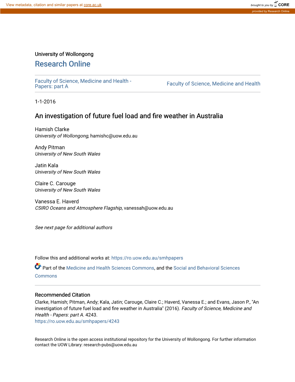 An Investigation of Future Fuel Load and Fire Weather in Australia