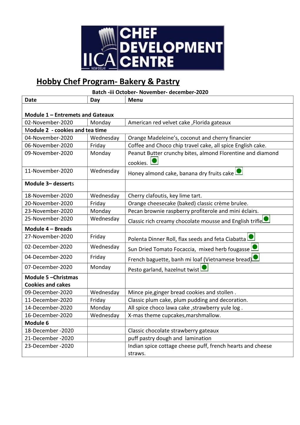 Hobby Chef Program- Bakery & Pastry