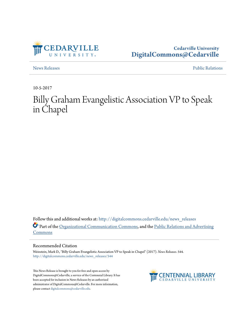 Billy Graham Evangelistic Association VP to Speak in Chapel