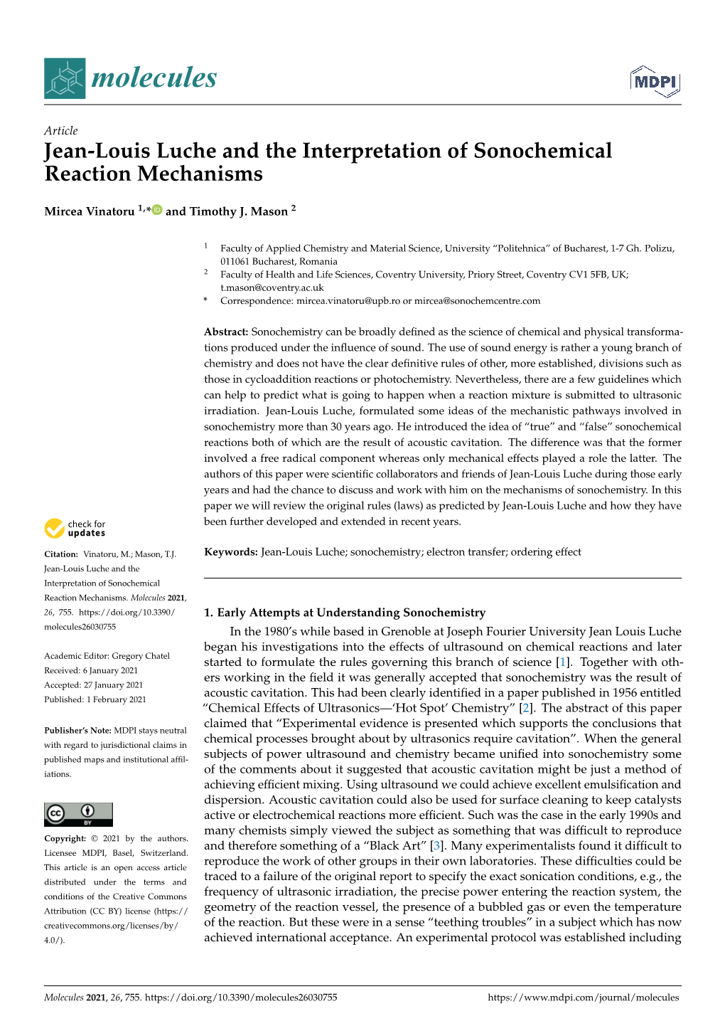 Jean-Louis Luche and the Interpretation of Sonochemical Reaction Mechanisms