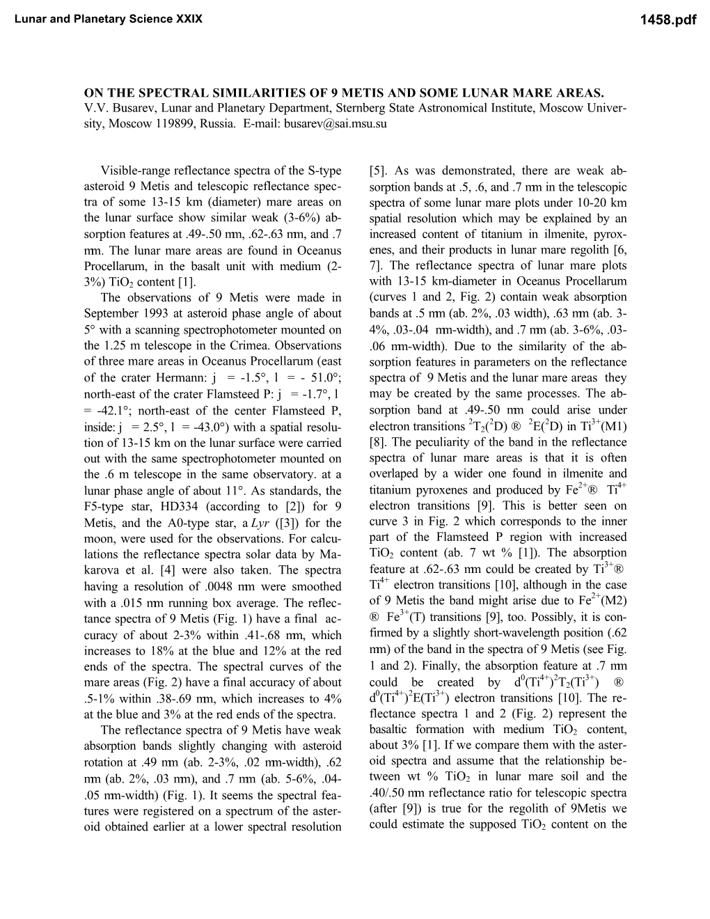 On the Spectral Similarities of 9 Metis and Some Lunar Mare Areas