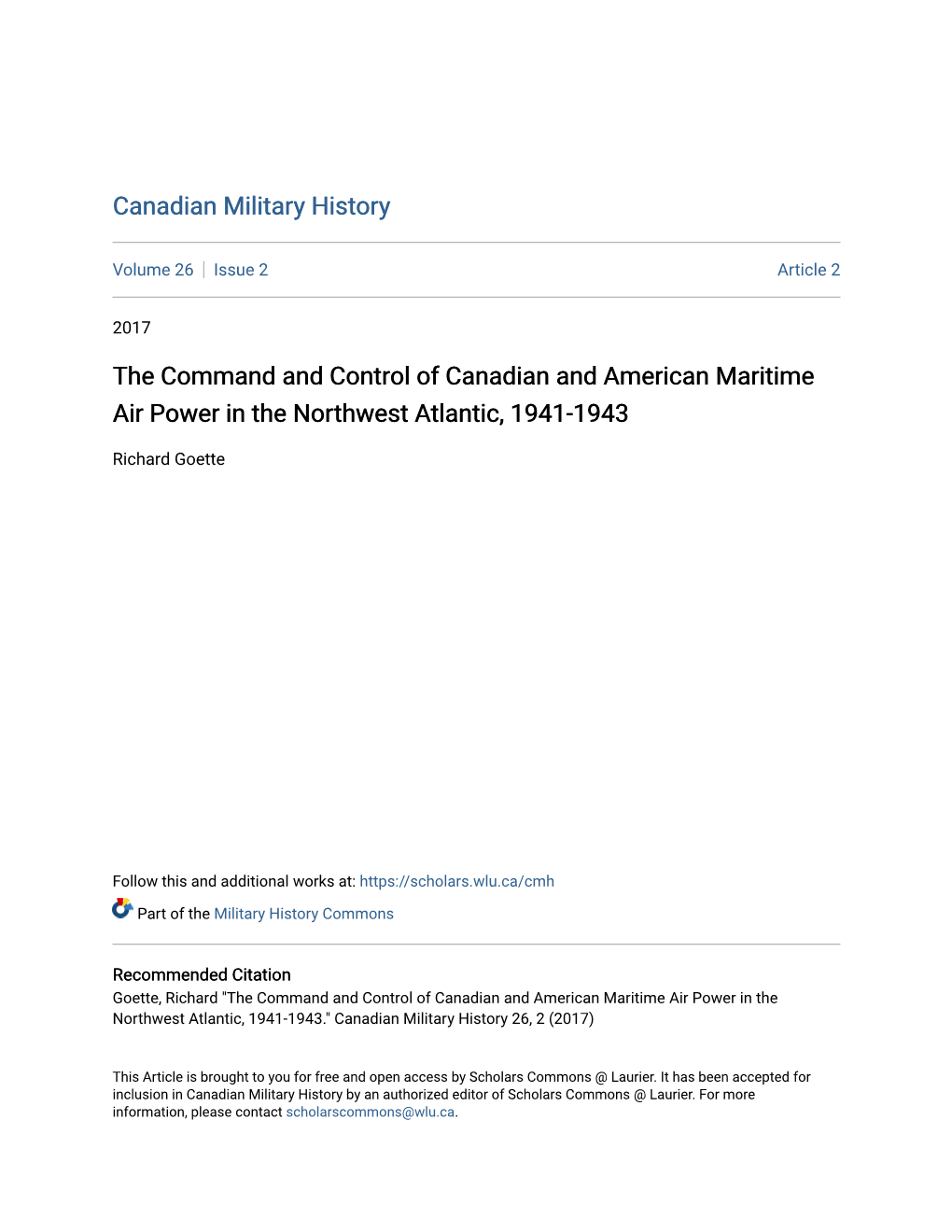 The Command and Control of Canadian and American Maritime Air Power in the Northwest Atlantic, 1941-1943