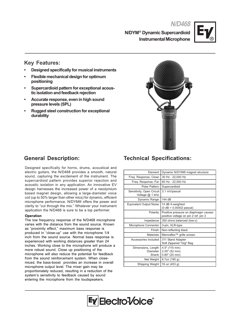 N/D468 N/DYM® Dynamic Supercardioid Instrumental Microphone