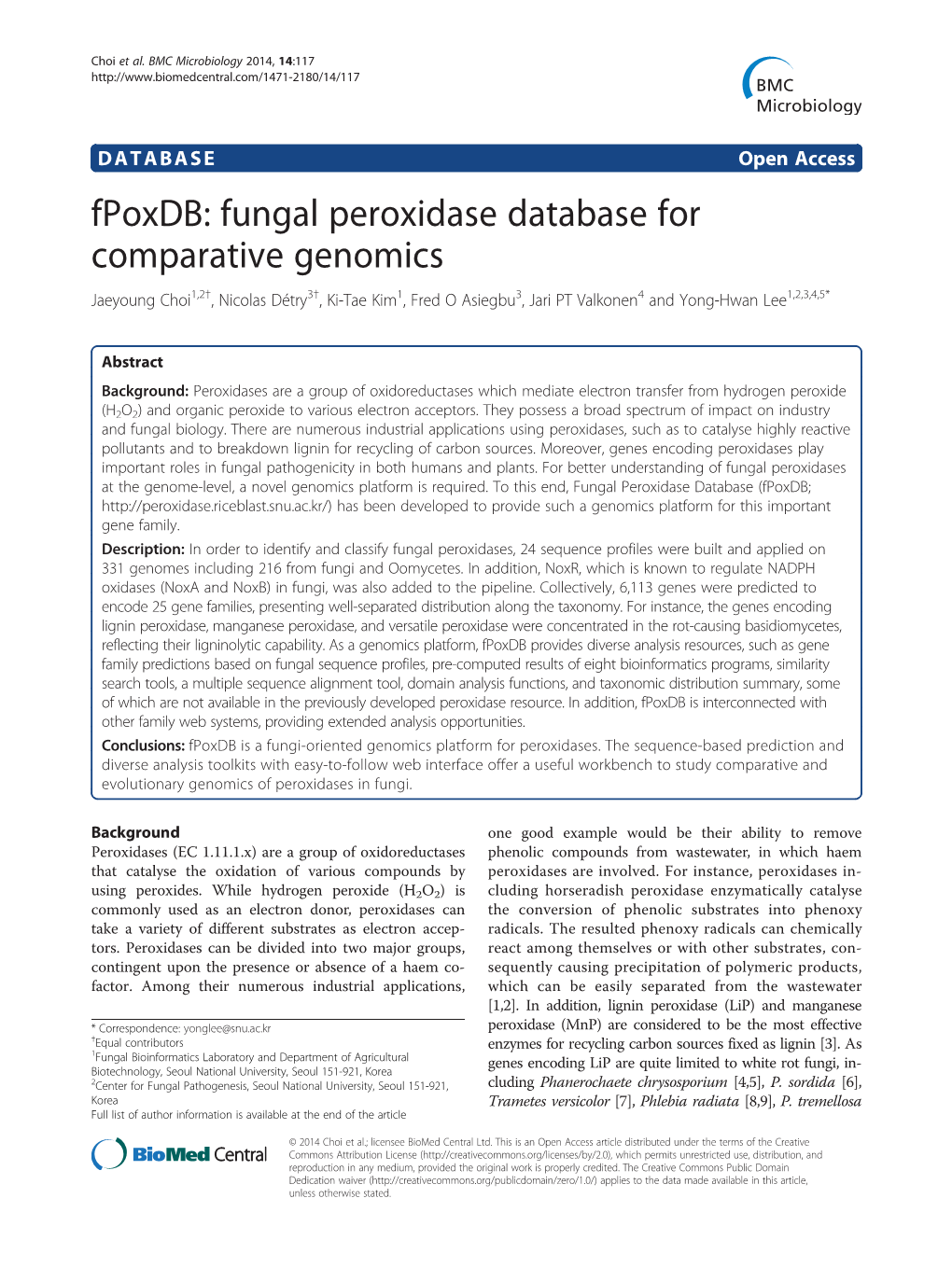 Fpoxdb: Fungal Peroxidase Database for Comparative Genomics