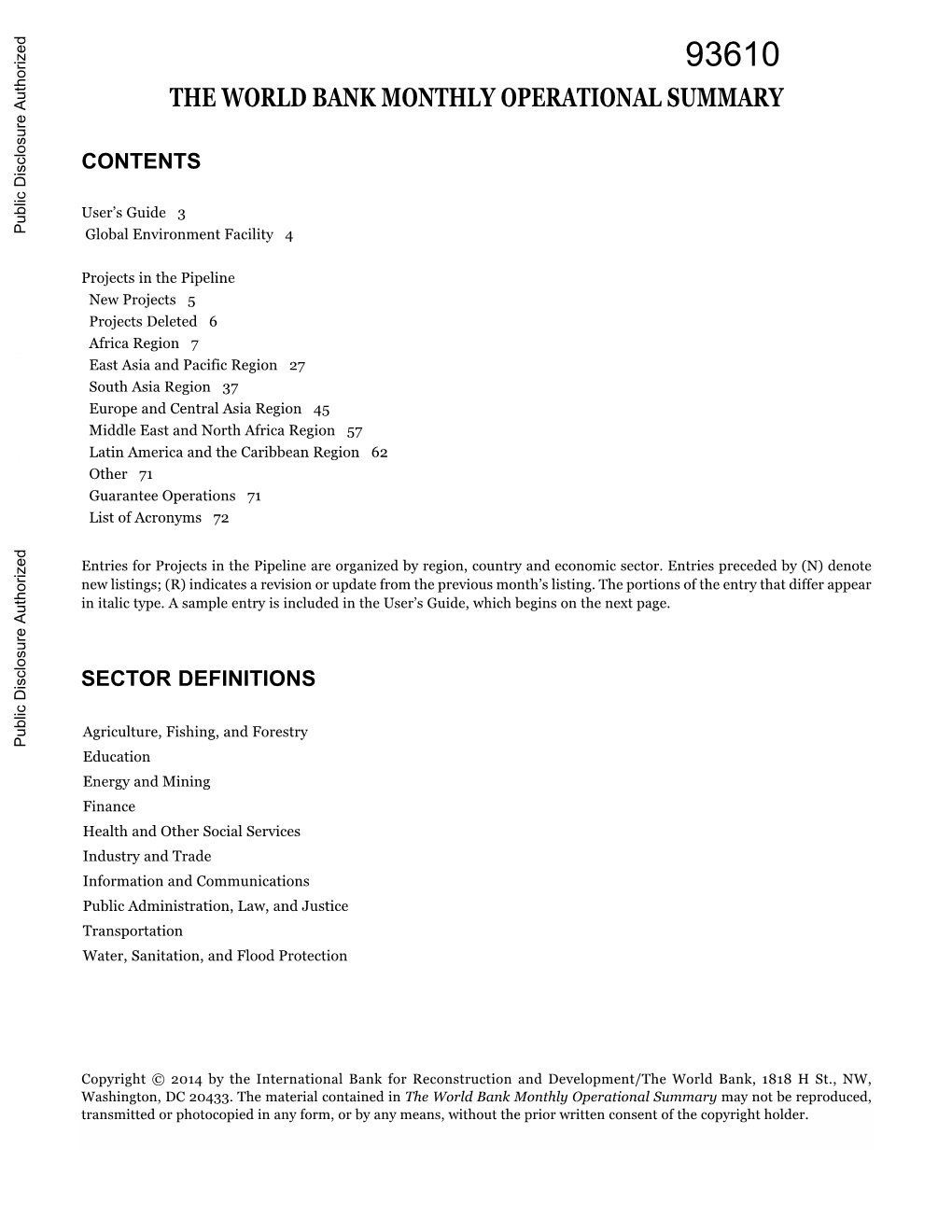 The World Bank Monthly Operational Summary