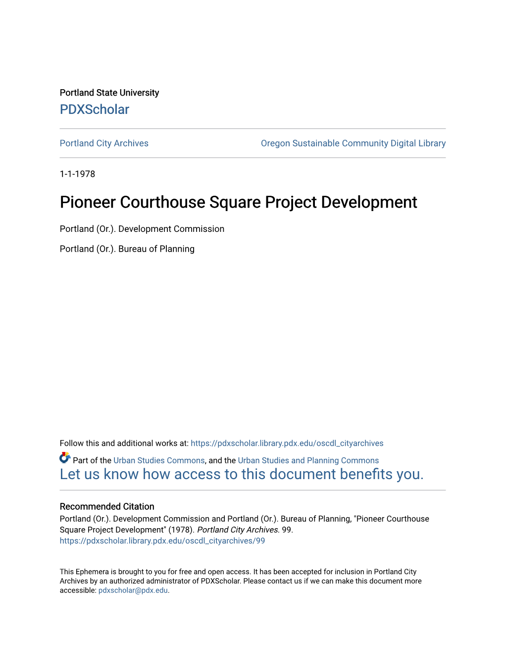Pioneer Courthouse Square Project Development