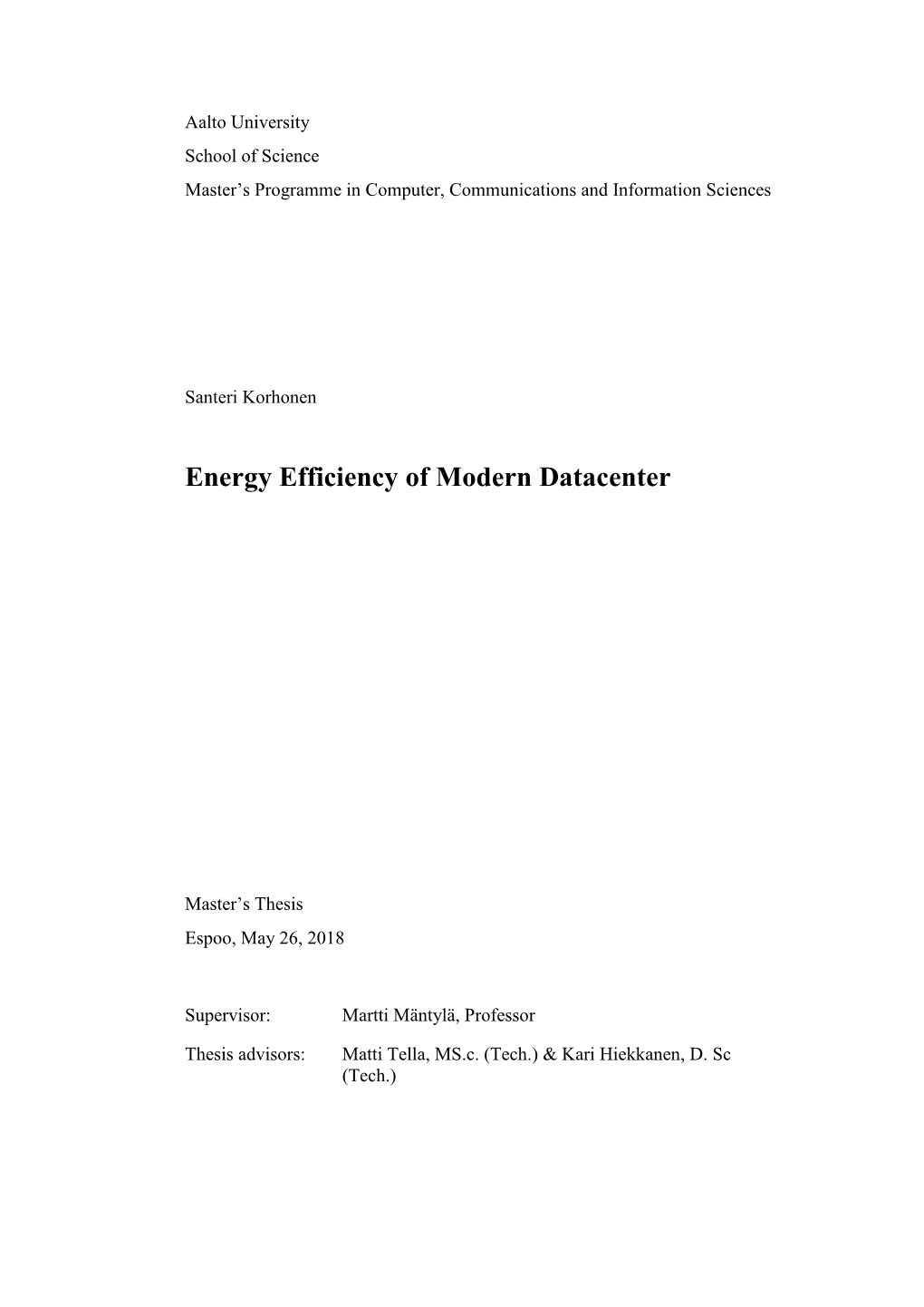 Energy Efficiency of Modern Datacenter