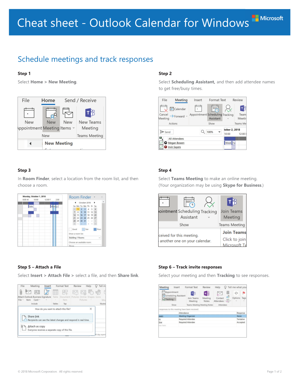 Outlook Calendar for Windows Cheat Sheet