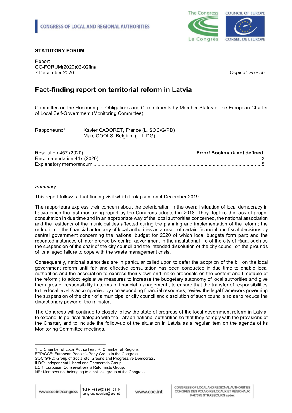 Fact-Finding Report on Territorial Reform in Latvia