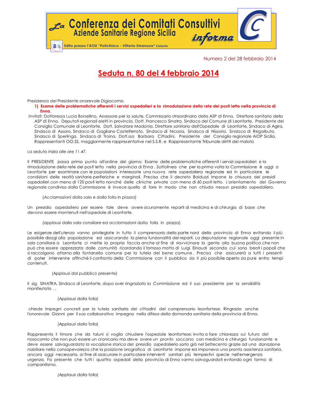 Seduta N. 80 Del 4 Febbraio 2014