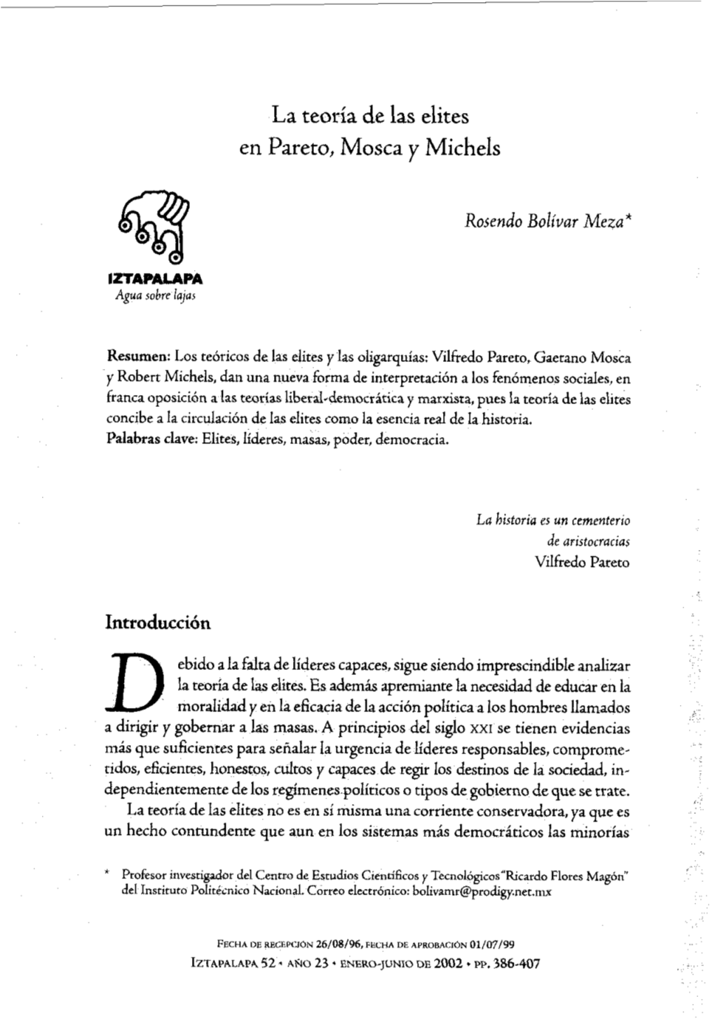 La Teoría De Las Elites En Pareto, Mosca Y Michels