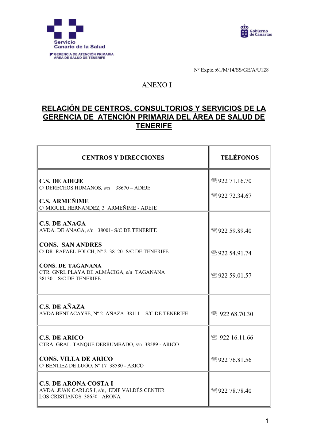 Centros Y Direcciones Teléfonos Cs De Adeje