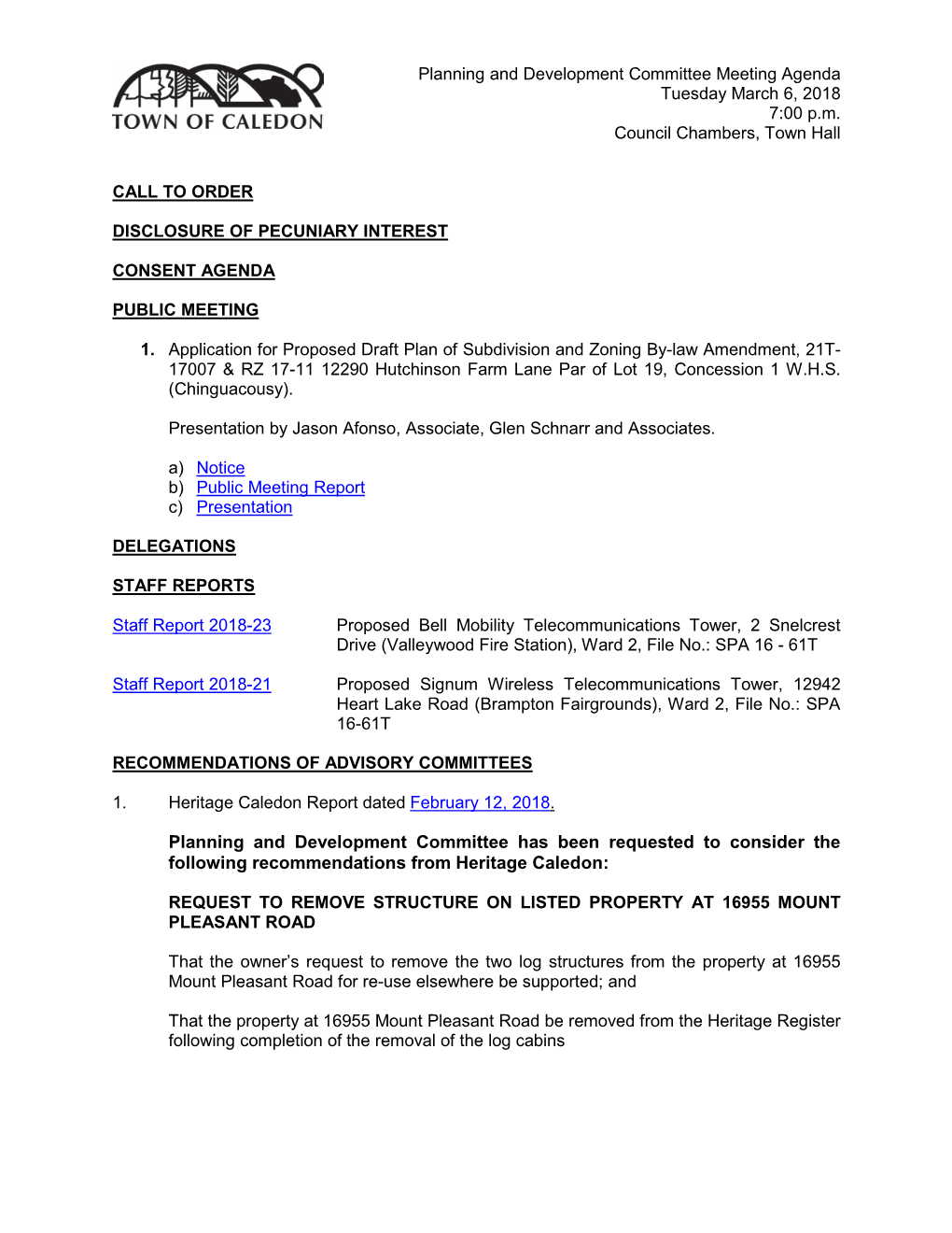 March 6, 2018 Planning and Development Committee Agenda Package