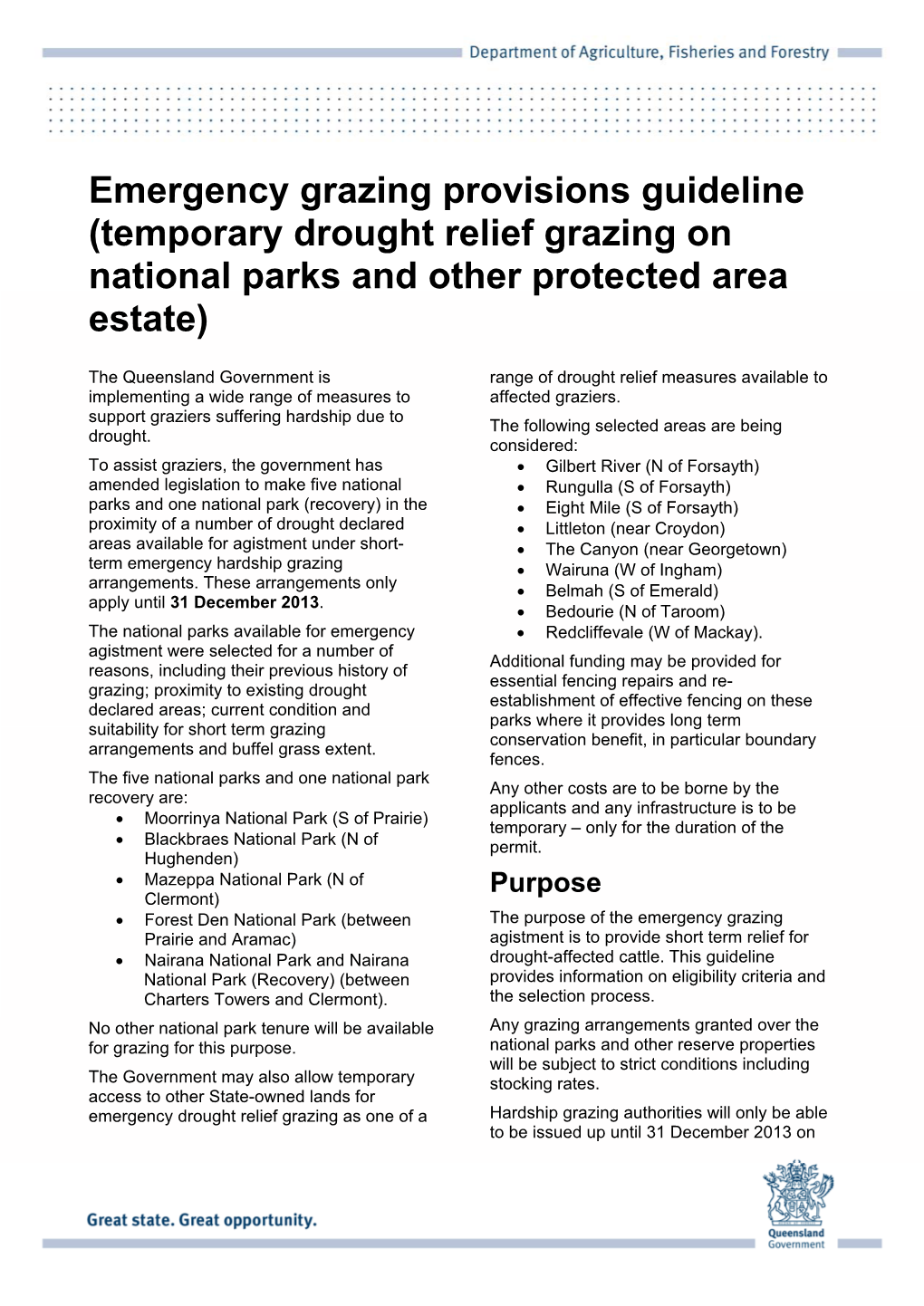 Emergency Grazing Provisions Guideline (Temporary Drought Relief Grazing on National Parks and Other Protected Area Estate)