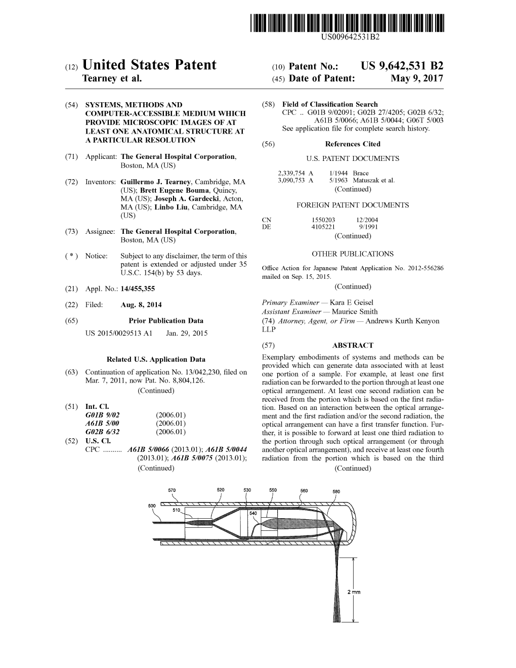 (12) United States Patent (10) Patent No.: US 9,642,531 B2 Tearney Et Al