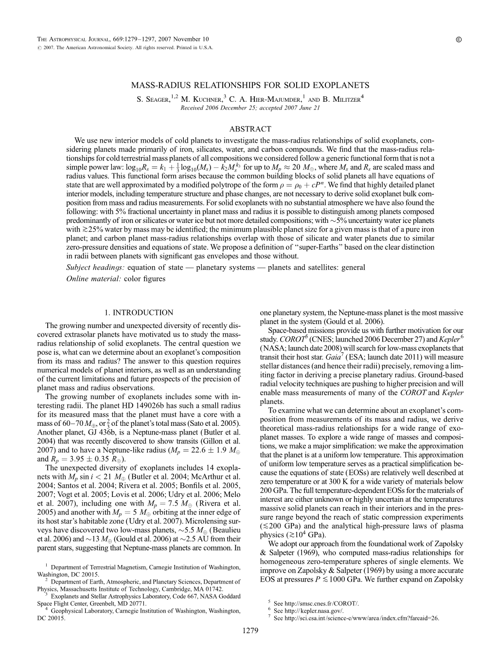 Mass-Radius Relationships for Solid Exoplanets S