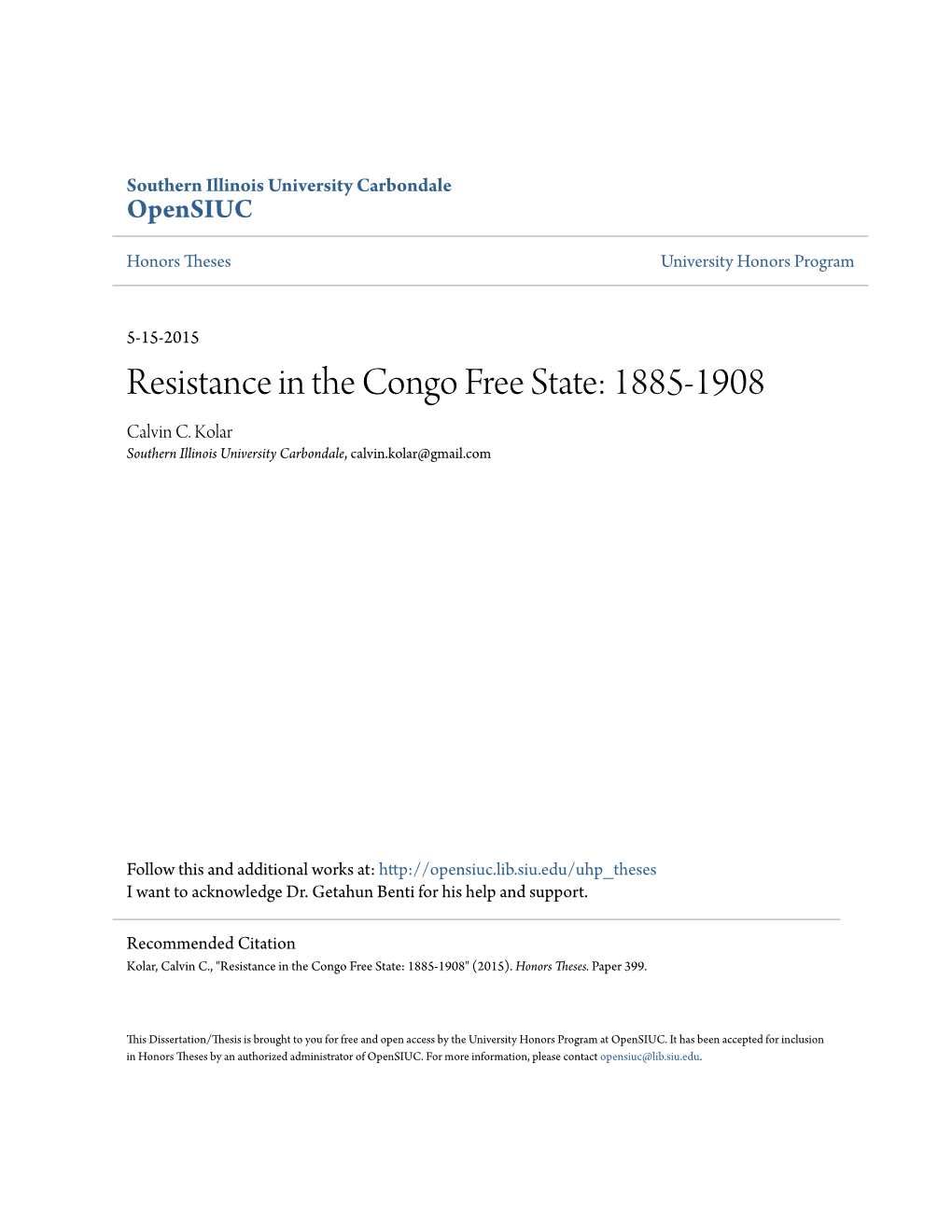 Resistance in the Congo Free State: 1885-1908 Calvin C