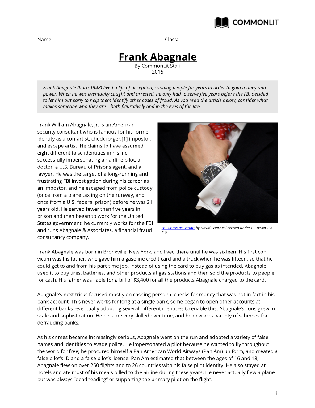Commonlit | Frank Abagnale