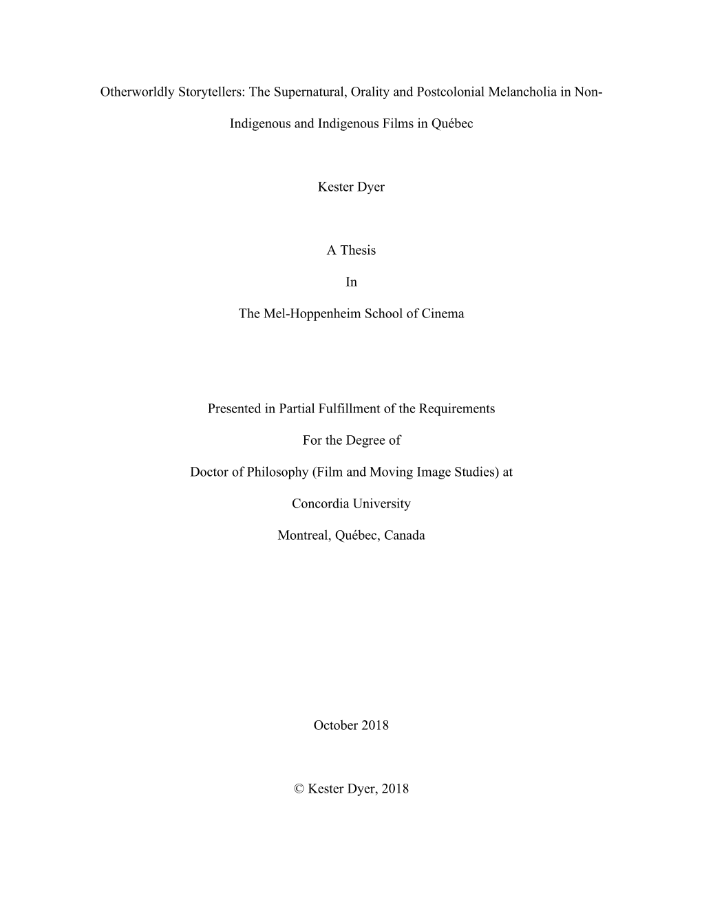 The Supernatural, Orality and Postcolonial Melancholia in Non