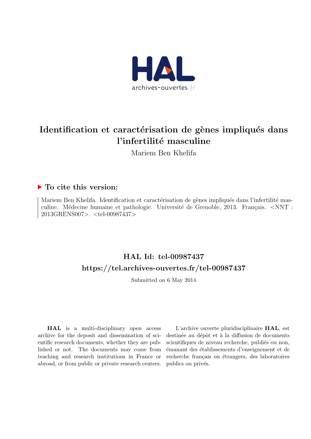 Identification Et Caractérisation De Gènes Impliqués Dans L'infertilité