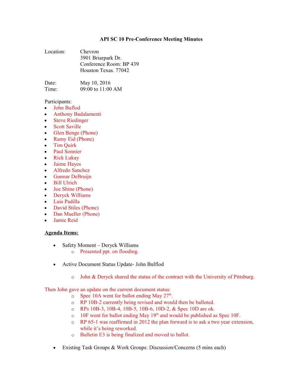 API SC 10 Steering Committee Meeting Agenda