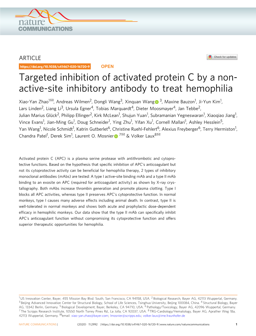 Targeted Inhibition of Activated Protein C by a Non-Active-Site Inhibitory