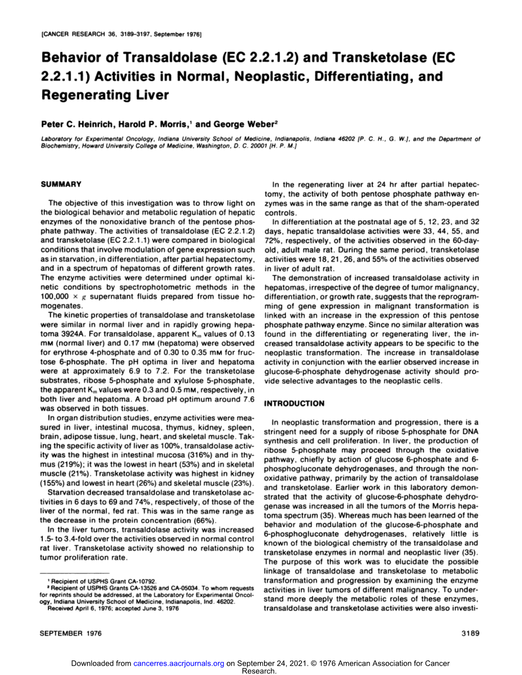 Behavior of Transaldolase (EC 2.2.1 .2) and Transketolase (EC 2.2.1.1