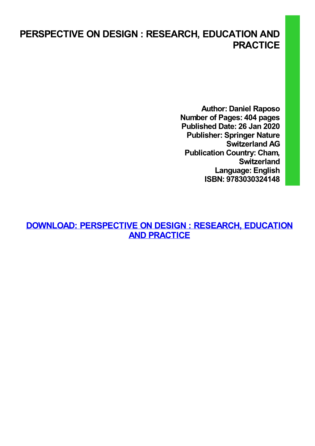 Perspective on Design : Research, Education and Practice
