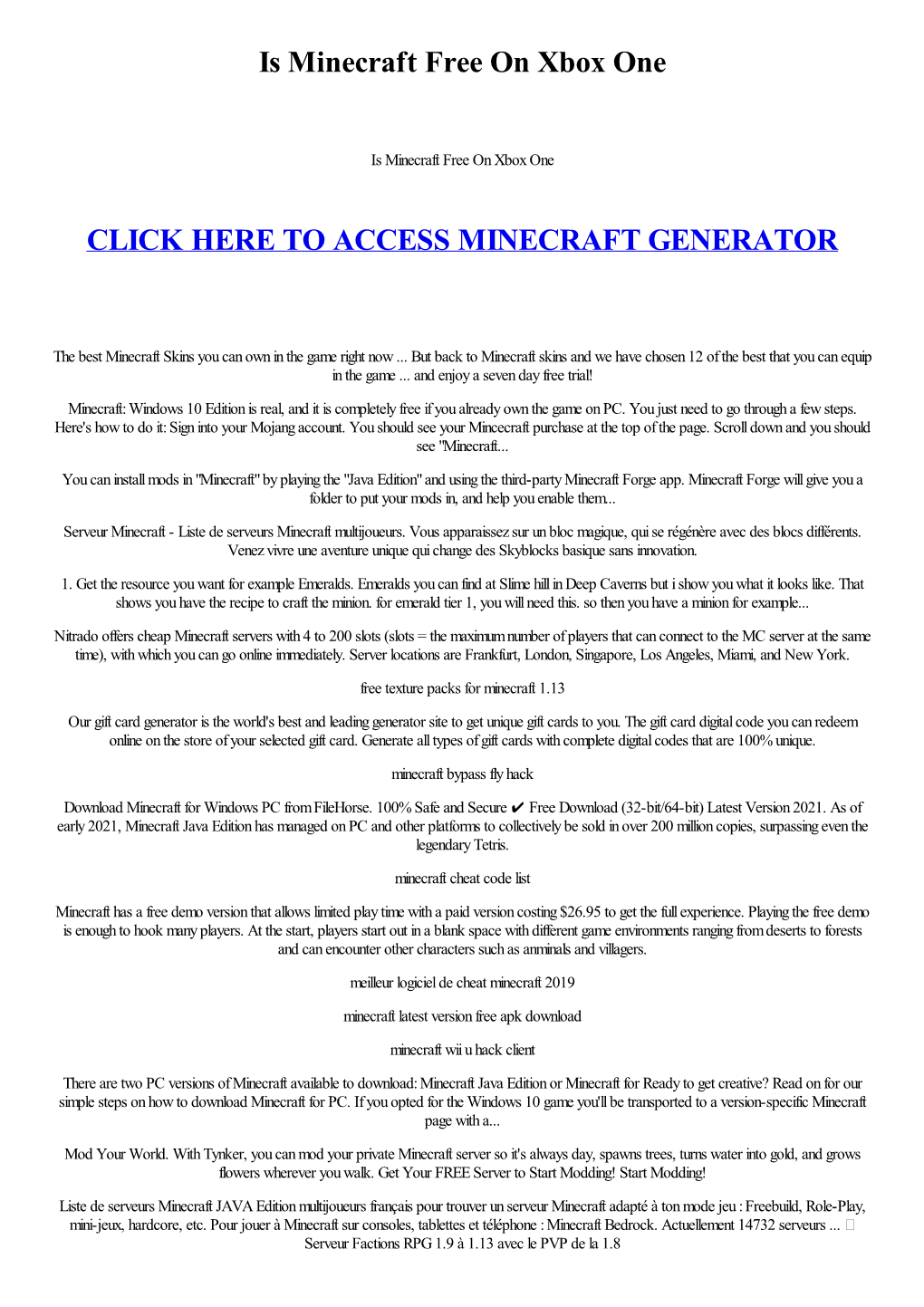 Is Minecraft Free on Xbox One