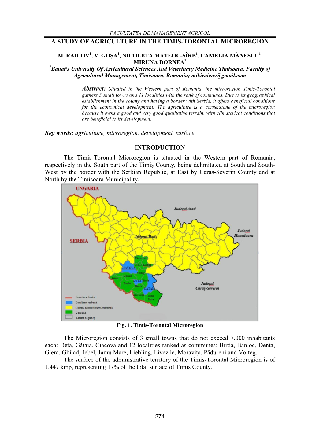 A Study of Agriculture in the Timis-Torontal Microregion