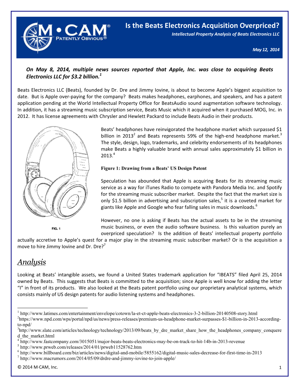 Is the Beats Electronics Acquisition Overpriced? Intellectual Property Analysis of Beats Electronics LLC