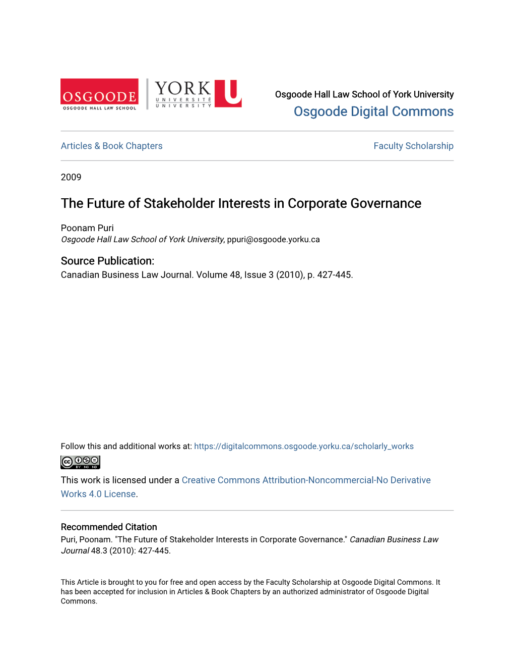 The Future of Stakeholder Interests in Corporate Governance